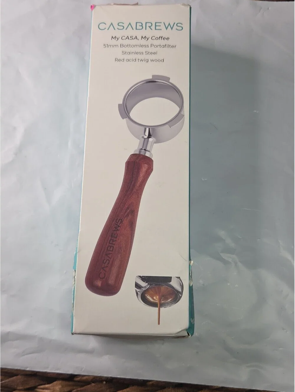 CASABREWS 51mm Bottomless Portafilter with Puck Screen & Real Wood Handle